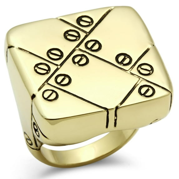 IP Gold(Ion Plating) Brass Ring with Epoxy in Jet for Women Jet Stone Color Style GL287 Size 9