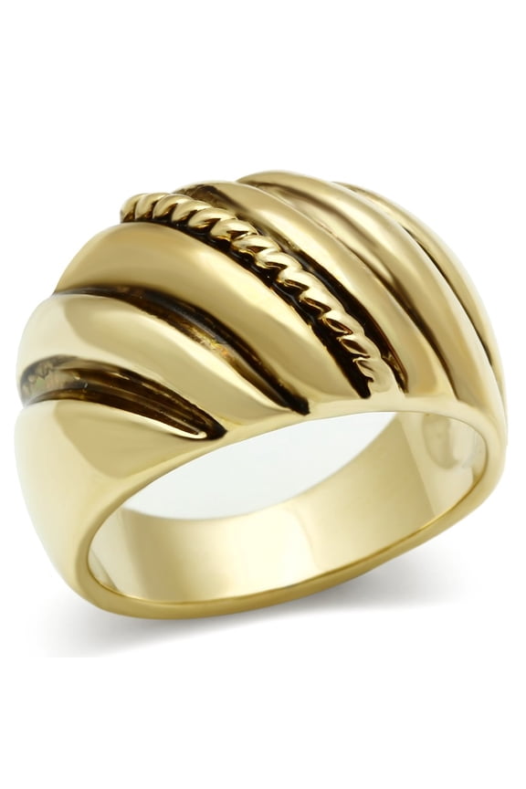 IP Gold(Ion Plating) Brass Ring with Epoxy in Jet for Women Jet Stone Color Style GL289 Size 7