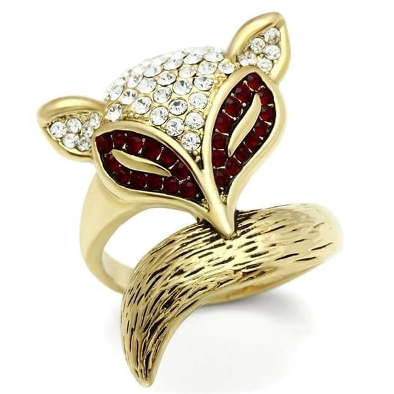 IP Gold Ion Plating Brass Ring with Top Grade Crystal, Multi Color - Size 10