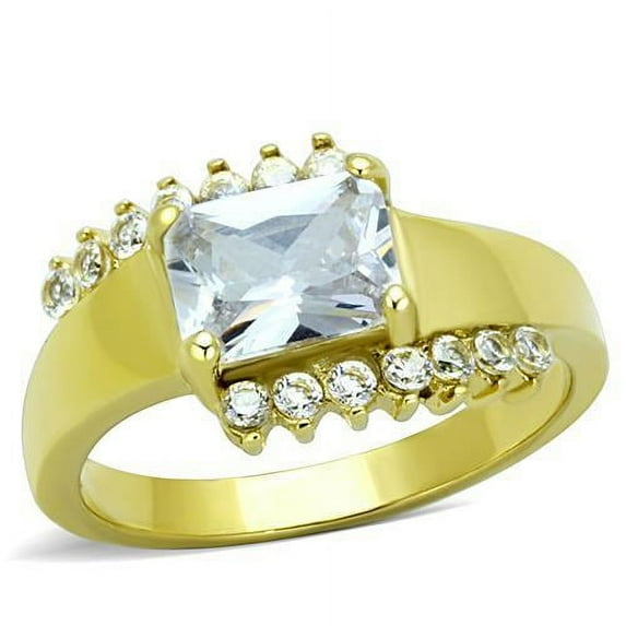 IP Gold(Ion Plating) Stainless Steel Ring with AAA Grade CZ in Clear for Women Clear Stone Color Style TK1588 Size 7