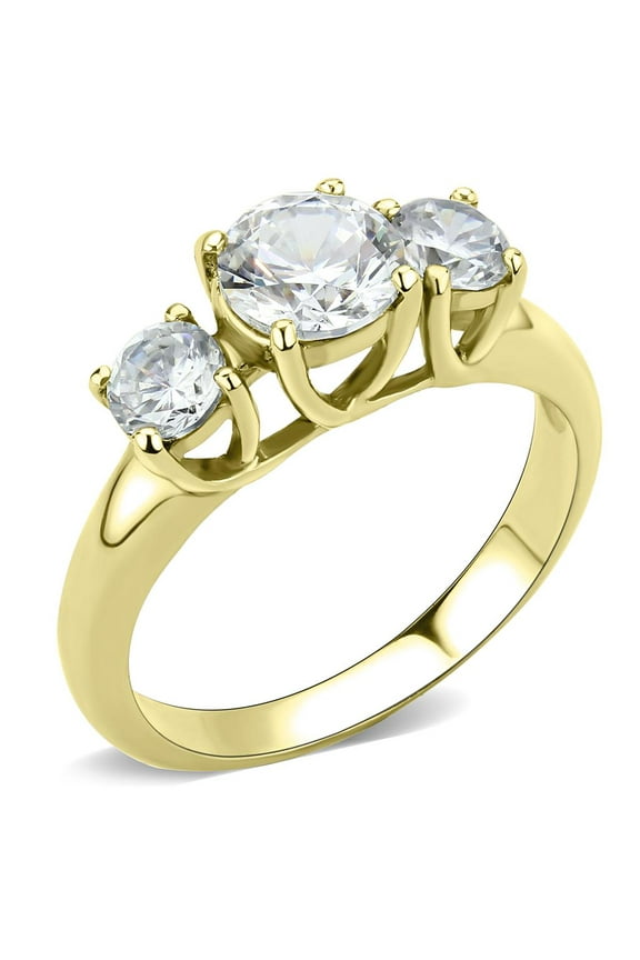 IP Gold(Ion Plating) Stainless Steel Ring with AAA Grade CZ in Clear for Women Clear Stone Color Style TK3673 Size 8