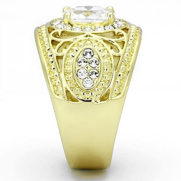 IP Gold(Ion Plating) Stainless Steel Ring with AAA Grade CZ in Clear for Women Clear Stone Color Style TK868 Size 10