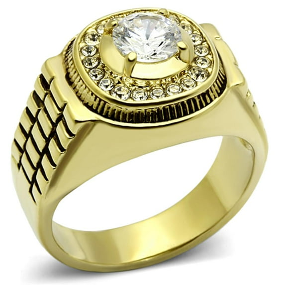 IP Gold(Ion Plating) Stainless Steel Ring with AAA Grade CZ in Clear for Women Clear Stone Color Style TK948G Size 9