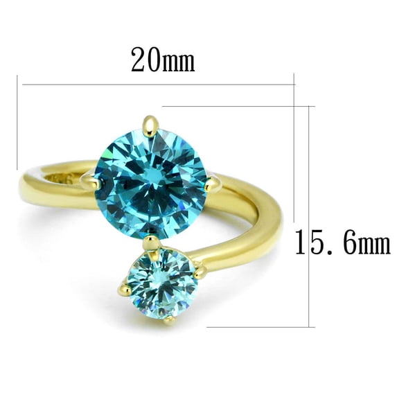 IP Gold(Ion Plating) Stainless Steel Ring with AAA Grade CZ in Sea Blue for Women Sea Blue Stone Color Style TK3092 Size 5