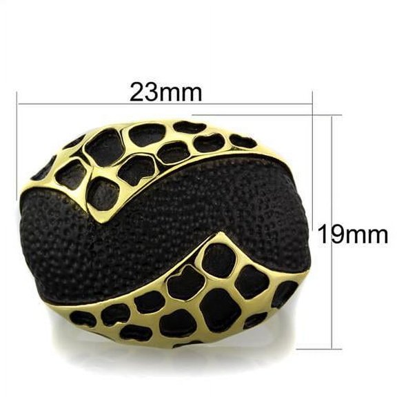 IP Gold(Ion Plating) Stainless Steel Ring with Epoxy in Jet for Women Jet Stone Color Style TK1784 Size 8
