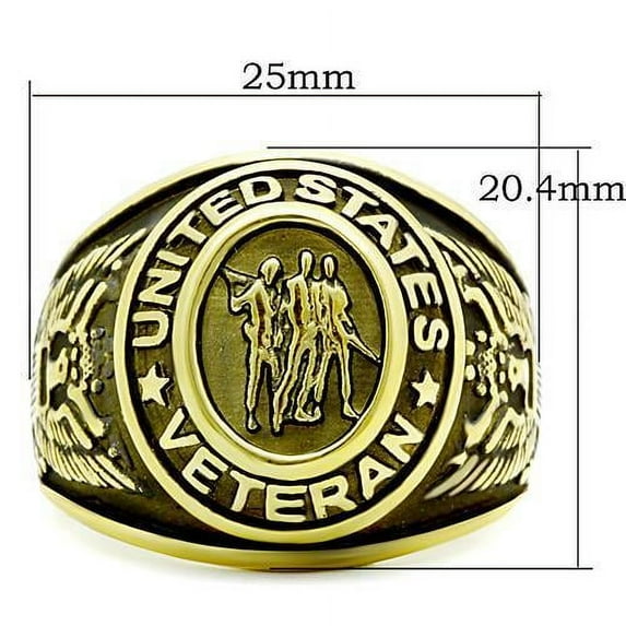 IP Gold(Ion Plating) Stainless Steel Ring with Epoxy in Jet for Women Military Theme Jet Stone Color Style TK414704G Size 13