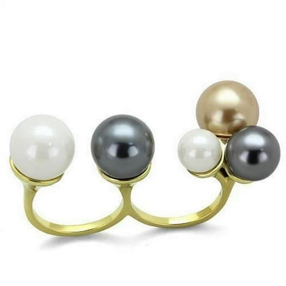 IP Gold Ion Plating Stainless Steel Ring with Synthetic Pearl, Multi Color - Size 8