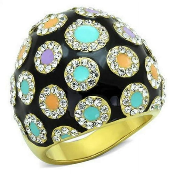 IP Gold Ion Plating Stainless Steel Ring with Top Grade Crystal, Clear - Size 8