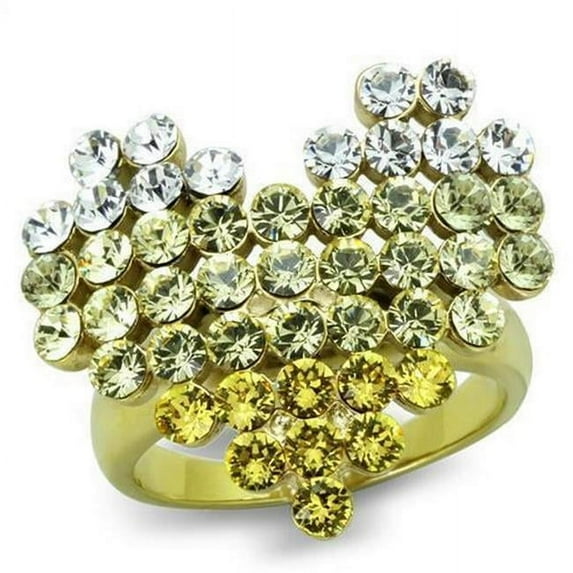 IP Gold Ion Plating Stainless Steel Ring with Top Grade Crystal, Multi Color - Size 7