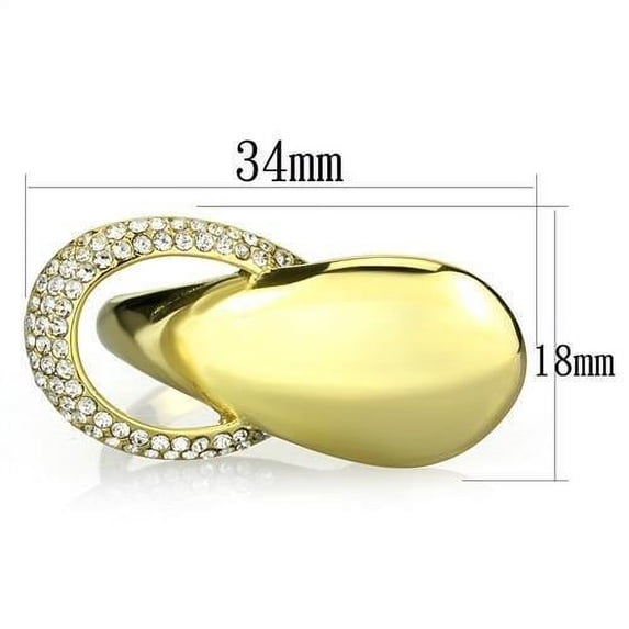 IP Gold(Ion Plating) Stainless Steel Ring with Top Grade Crystal in Clear for Women Clear Stone Color Style TK1782 Size 10