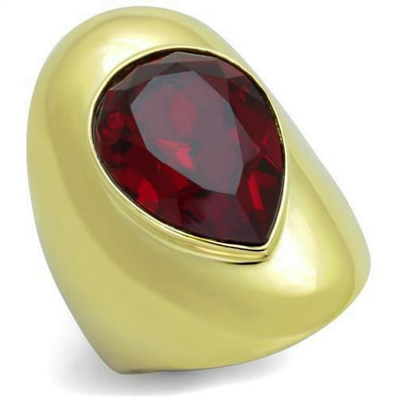 IP Gold(Ion Plating) Stainless Steel Ring with Top Grade Crystal in Siam for Women Siam Stone Color Style TK1836 Size 6
