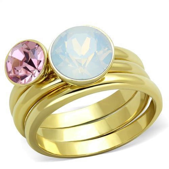 IP Gold(Ion Plating) Stainless Steel Ring with Top Grade Crystal in White for Women White Stone Color Style TK1785 Size 10
