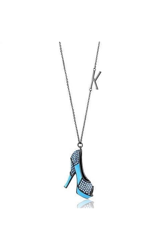 IP Light Black (IP Gun) Stainless Steel Chain Pendant with Top Grade Crystal in Aquamarine for Women Novelty Theme Aquamarine Stone Color Style TK2704 Size 24