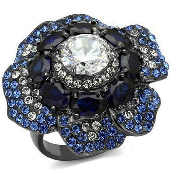 IP Light Black IP Gun Stainless Steel Ring with AAA Grade CZ, Clear - Size 9