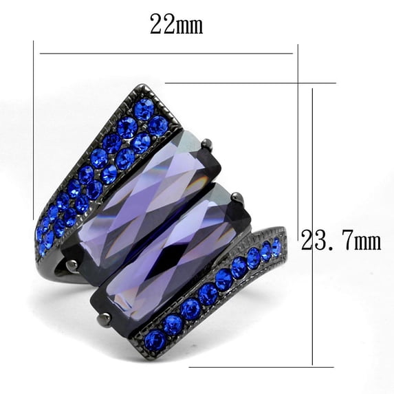 IP Light Black (IP Gun) Stainless Steel Ring with AAA Grade CZ in Tanzanite for Women Tanzanite Stone Color Style TK2996 Size 9