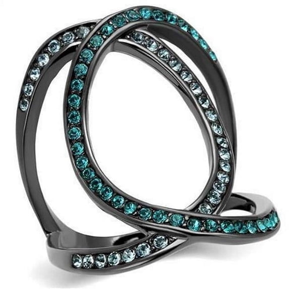 IP Light Black IP Gun Stainless Steel Ring with Top Grade Crystal, Multi Color - Size 5
