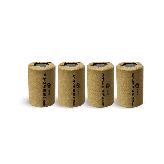 IP POWER NiMh Nickel Metal Hydride 4/5 SubC 1.2V 2100mAh Insulated Paper Wrapped Rechargeable Battery Flat Top Terminal - 4 Pack Bulk