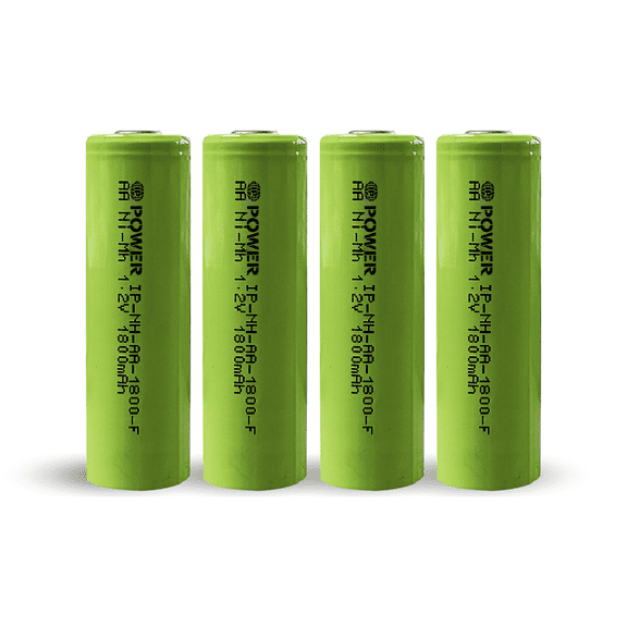 IP POWER NiMh Nickel Metal Hydride AA 1.2V 1800mAh Rechargeable Flat Top Battery (No Tabs) - 4 Pack