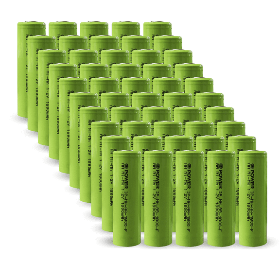 IP POWER NiMh Nickel Metal Hydride AA 1.2V 1800mAh Rechargeable Flat Top Battery (No Tabs) - 50 Pack