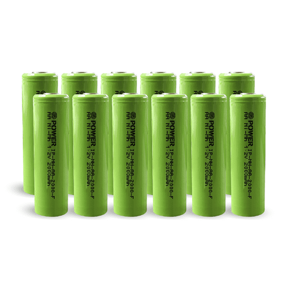 IP POWER NiMh Nickel Metal Hydride AA 1.2V 2000mAh Rechargeable Flat Top Battery (No Tabs) - 12 Pack