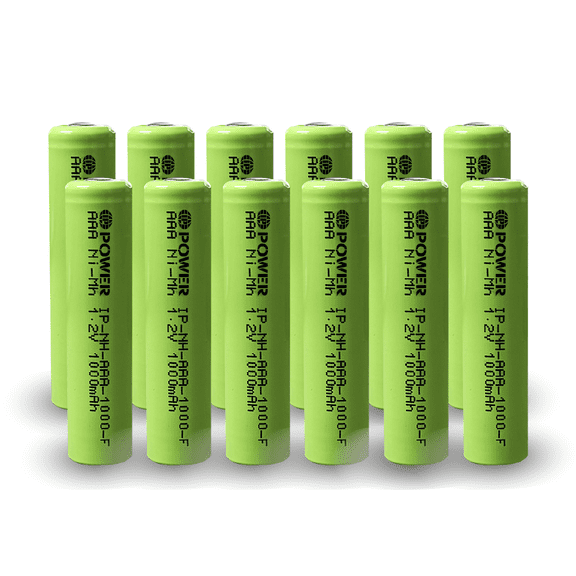 IP POWER NiMh Nickel Metal Hydride AAA 1.2V 1000mAh Rechargeable Flat Top Battery (No Tabs) - 12 Pack
