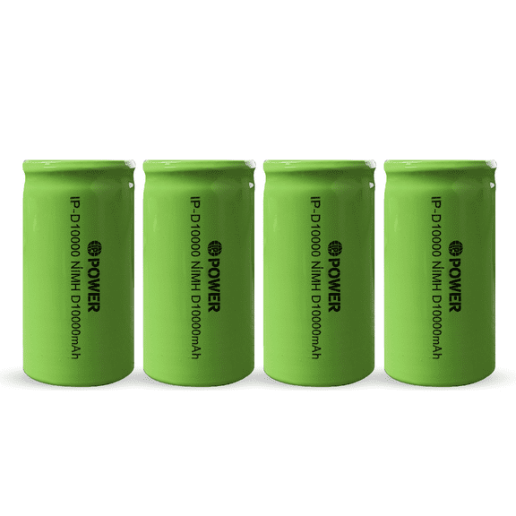 IP POWER NiMh Nickel Metal Hydride D 1.2V 10000mAh Rechargeable Flat Top Battery (No Tabs) - 4 Pack