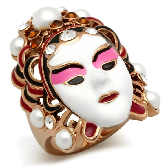IP Rose Gold(Ion Plating) Brass Ring with Top Grade Crystal in Clear for Women Style GL163