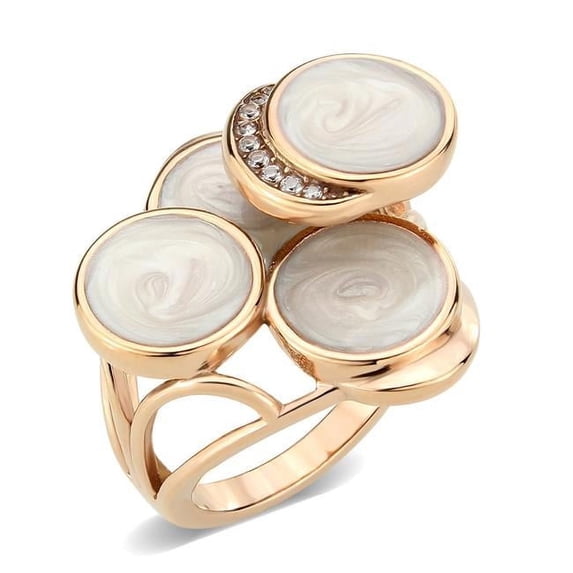 IP Rose Gold Ion Plating Stainless Steel Ring with AAA Grade CZ, Clear - Size 6