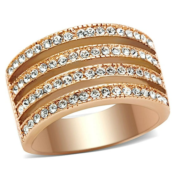 IP Rose Gold(Ion Plating) Stainless Steel Ring with AAA Grade CZ in Clear for Women Clear Stone Color Style TK1492 Size 8