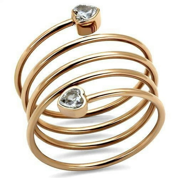 IP Rose Gold(Ion Plating) Stainless Steel Ring with AAA Grade CZ in Clear for Women Clear Stone Color Style TK2836 Size 5