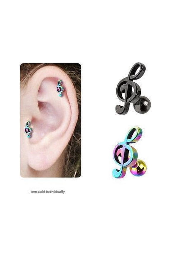 IP Treble Clef Music Note Cartilage / Tragus Stud Earring