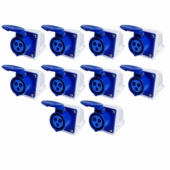 IP44 Industrial Plug and Socket Waterproof Connector 3PIN 16A Waterproof Electrical Connection Wall Mount Socket,10 x Industrial Sockets,Blue & White