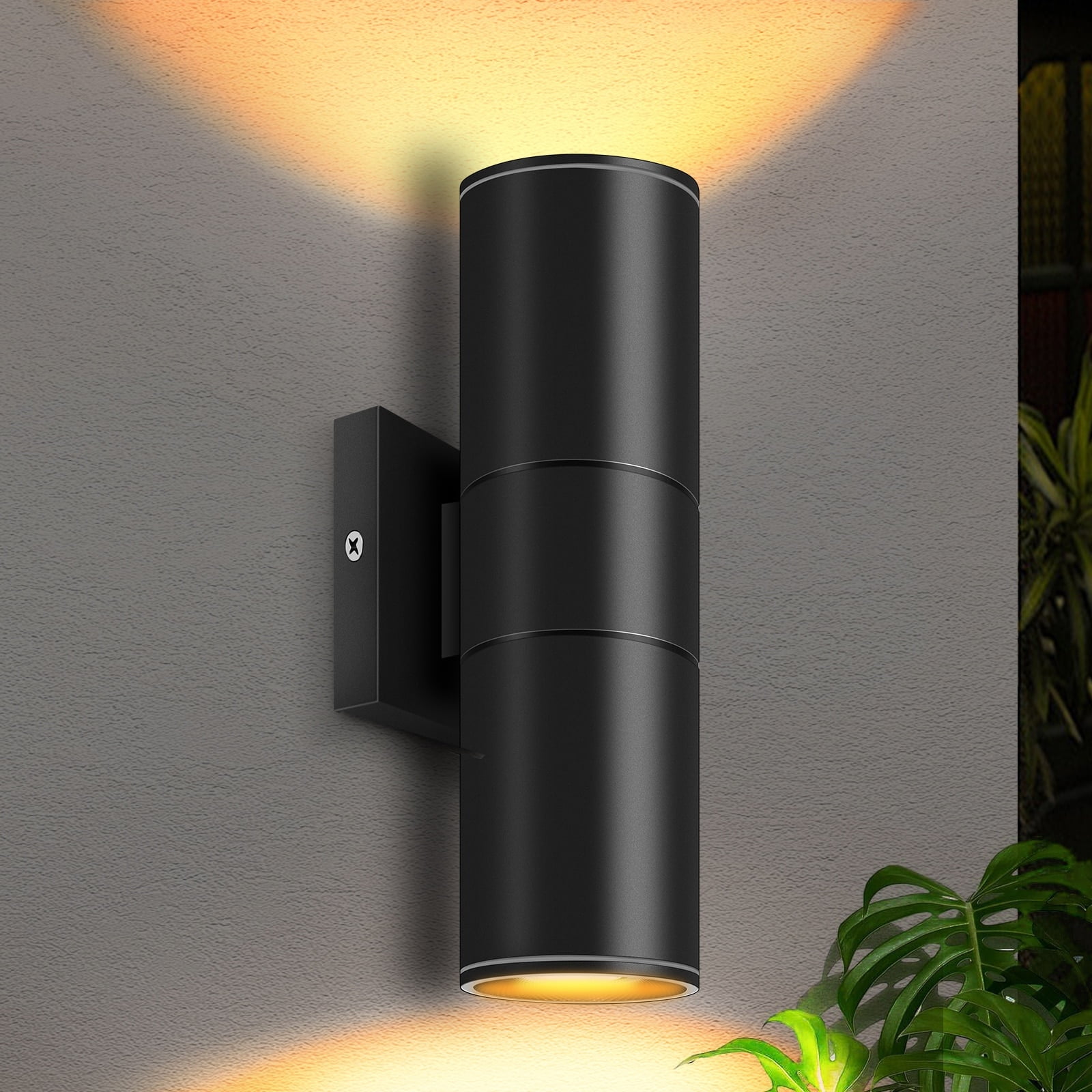 Black Aluminum Cylinder Outdoor Wall Sconce with LED Light