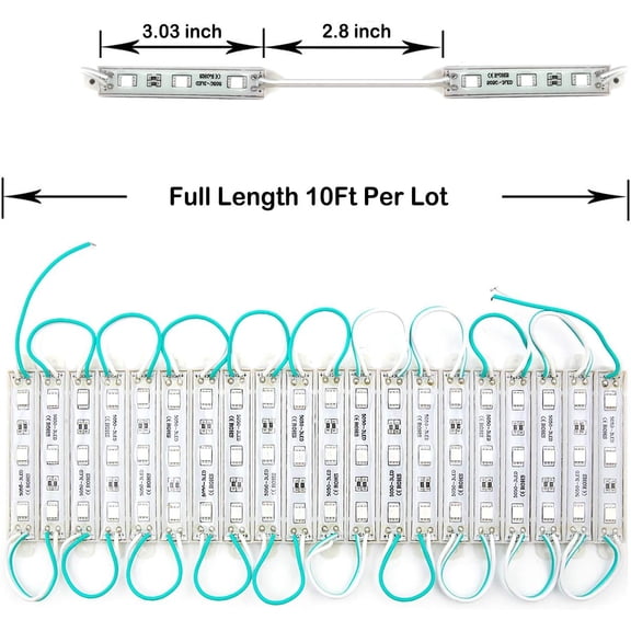 IP65 Waterproof Green 5050 SMD LED Module Light Strip DC 12V 10Ft, Super Bright Sign Lamp for Store Front Channel Letters Advertising Billboard