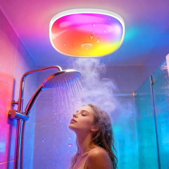 IP65 Waterproof Rechargeable Shower Light - 6 300LM Bright, 16 Colors Bathroom Mood Lighting with Touch & Remote, Magnetic Wireless Ceiling/Wall Light for Inside Shower/Bathtub