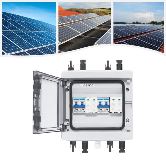IP65 Waterproof Solar Combiner Box, PC ABS Material IK10 Impact Resistant, 1000V DC 40A 2 In 2 Out Surge Protection Box for Solar Panel RV Inverter System