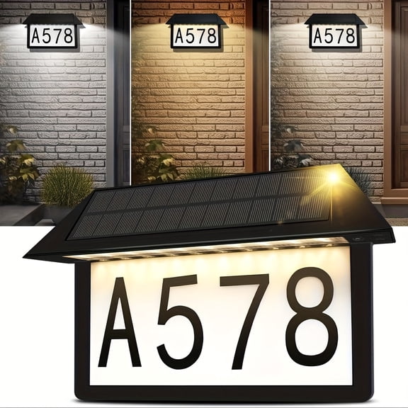 IP65 Waterproof Solar LED House Number Sign, 3 Color Temp Energy Efficient Outdoor Address Plaque Easy Mount for Driveway Holiday Decor