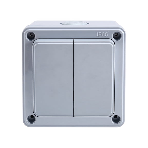 IP66 Outdoor Wall Switch 16A Weatherproof Push Button - 2 Gang Electrical for Garden/Patio/Exterior