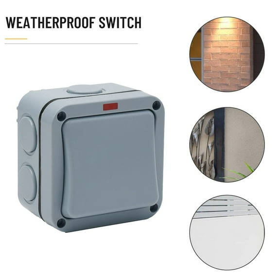 IP66 Outdoor Weatherproof Light Switch, 1 Gang Gray Waterproof Electrical Box for Garden Patio, 20A 220V Single Rocker Switch with Rounded Corners for LED Lighting