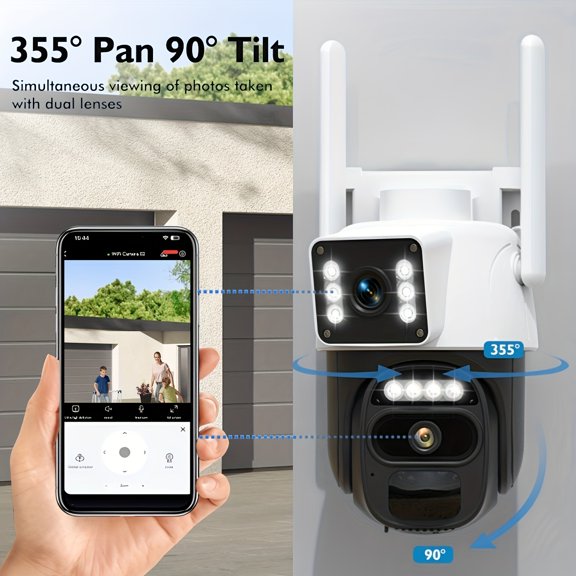 IP66 Waterproof [10x Zoom] 360-degree Low-power CCTV Solar Panel 2K WiFi Camera, Equipped with Spotlight Alarm, PIR Motion Detection, Color Night Vision And Two-way Audio, Convenient Connection.