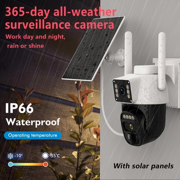 IP66 Waterproof [10x Zoom] 360-degree Low-power CCTV Solar Panel 2K WiFi Camera, Equipped with Spotlight Alarm, PIR Motion Detection, Color Night Vision And Two-way Audio, Convenient Connection.
