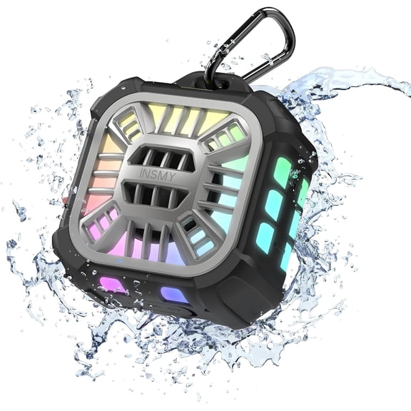 IP67 Waterproof Bluetooth Speaker, Shower Speaker Portable Small Clip-on, Multi Sync 100+ Speakers, Big Volume Booming Bass, 24H Playtime/Floatable/RGB Lights for Outdoor/Kayak/Beach (Black)