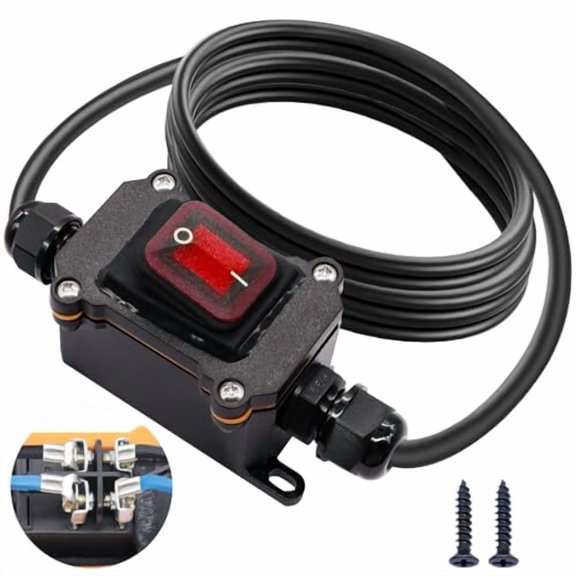 IP67 Waterproof Inline Switch 12V DC 20A 4Pin 2 Position On/Off Toggle Switch with 14 AWG Wire Outdoor Inline Cord Switch with Red LED Rocker Button