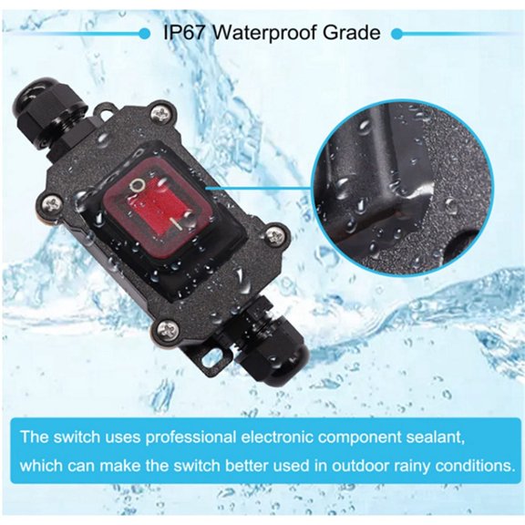 IP67 Waterproof Inline Switch, 12V DC 20A Heavy Duty Rocker Switch With PG9 Connectors, ABS Flame-Retardant Housing For RV, Marine, Auto, And Outdoor LED Lighting,Black