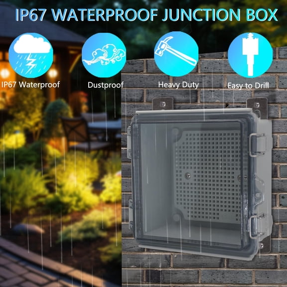 IP67 Waterproof Junction Box, ABS Plastic Electrical Enclosure with Stainless Steel Latch, Hinged Cover Electric Box with Mounting Plate, Wall & Cable Glands 400x300x180mm