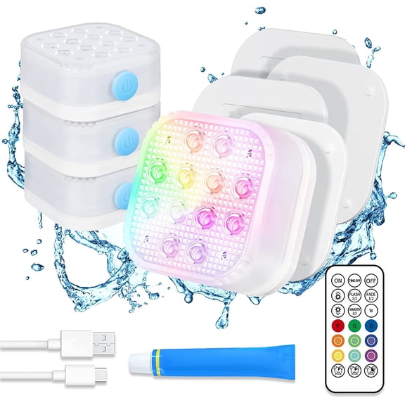 IP68 Magnetic Rechargeable Pool Light with Remote, 16 RGB Color Changing Underwater Light, Dimmable Timer Submersible LED for Above Ground Pools, Ponds, Fountains, 1pc