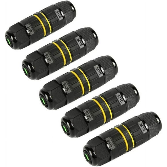 IP68 Outdoor Waterproof Junction Box Electrical Cable Connector, Easy to Install, UL,M16 for 3.5-10mm Wire Range(AC 400V, 17.5A),2 Way 3Pin 5Pack