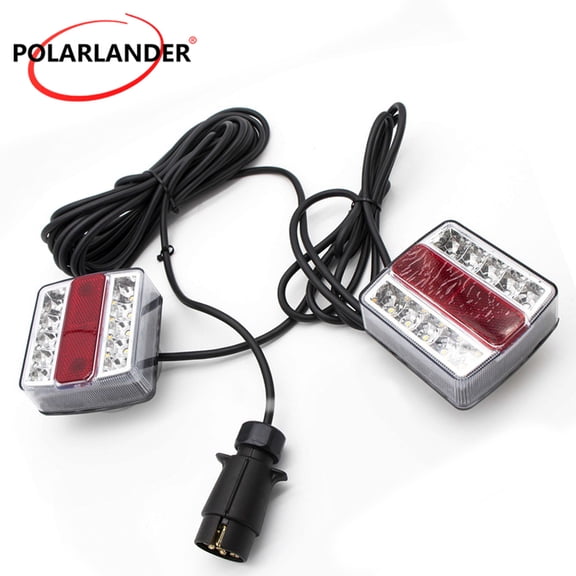 IP68 Waterproof 7-Pin Plug 12V Magnetic Trailer Tow Light Kit 16+16 LED Dual License Plate Indicator Brake Turn Signal Tail Lights