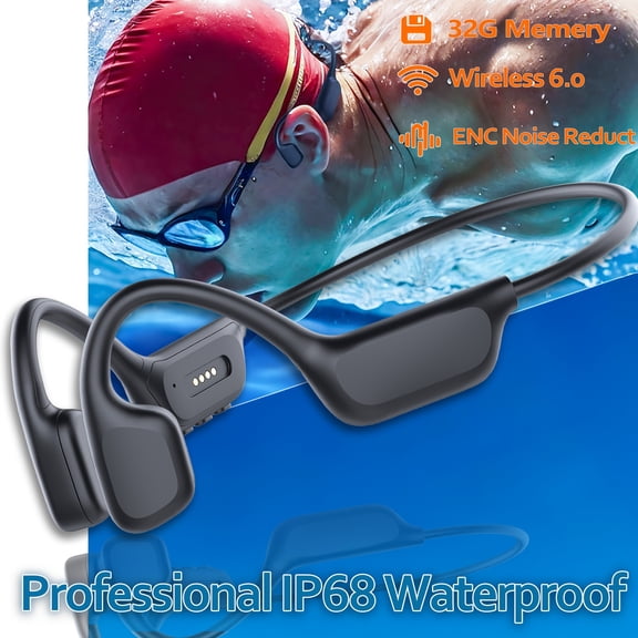 IP68 Waterproof Bone Conduction Headphones with 32GB MP3 Player, Bluetooth 6.0, Open Ear Design for Swimming, Running, Cycling, Yoga, Gym Workout - Gift for Parents & Athletes (Black)