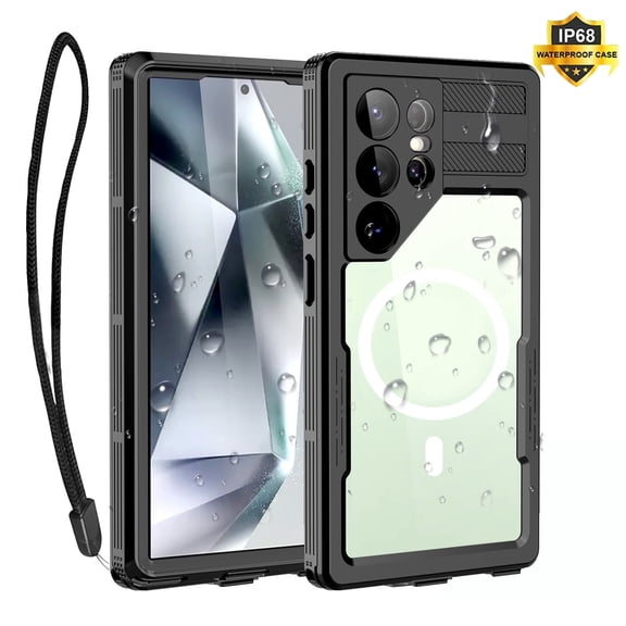 IP68 Waterproof Case for Samsung S24 Ultra Built in Camera & Screen Protector Shockproof Fully Sealed Swimming Surfing Phone Case Magnetic Charging(6.8" Black)